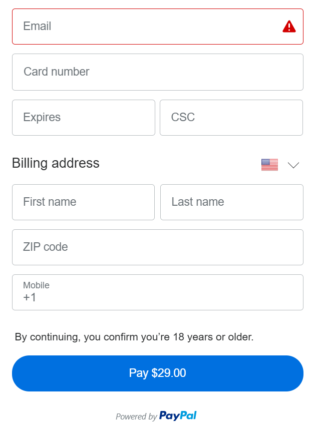 إدخال بيانات البطاقة البنكية